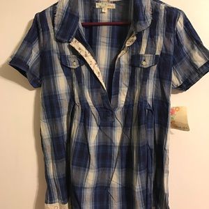 Blue white Plaid large energie Lace shirt
